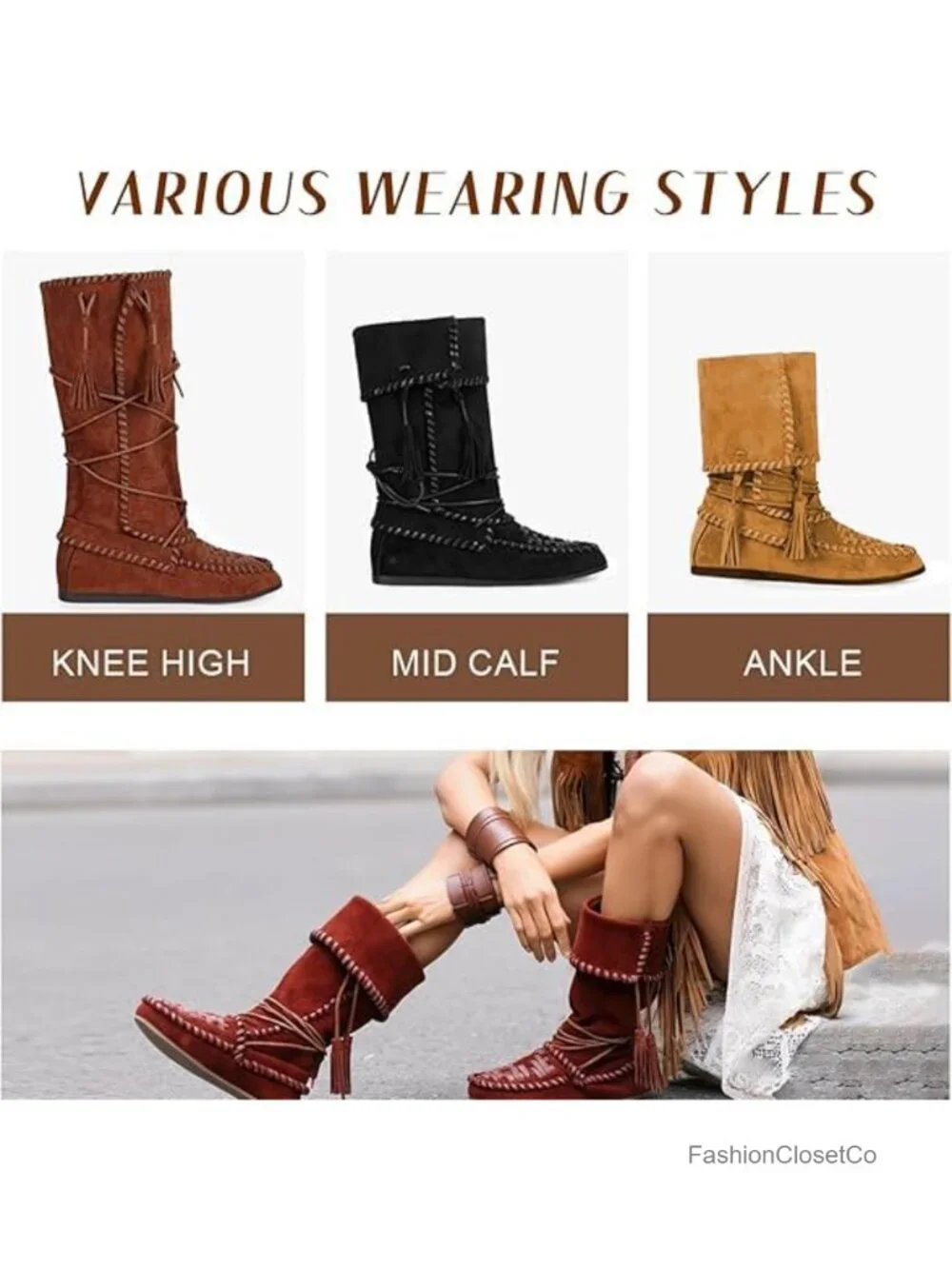 Slouchy Suede Boots with Woven Fold Over Western Ankle Booties Whipstitched
